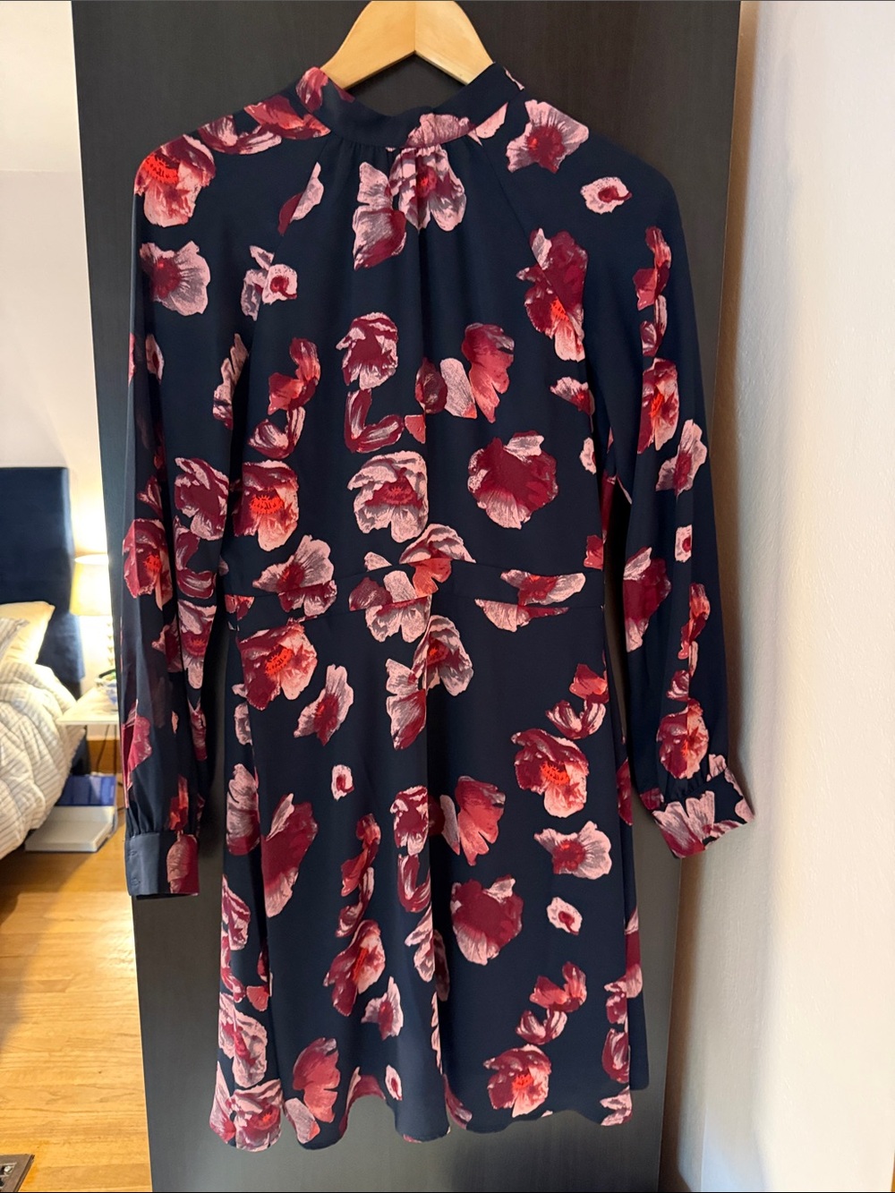 Banana Republic Navy Long-Sleeve Floral Dress with Pink Blooms